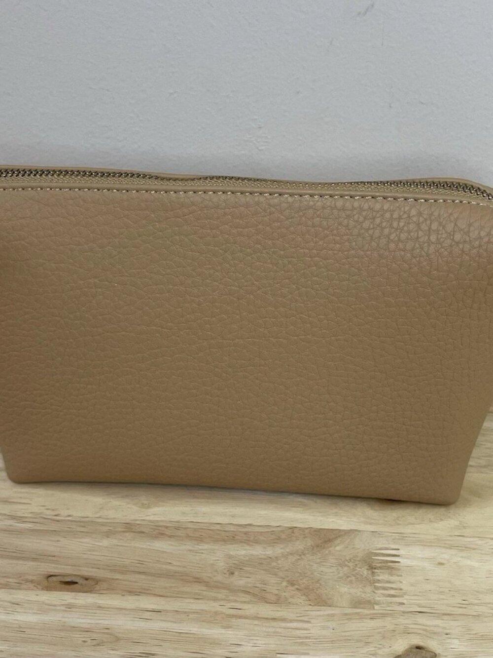 Antik Kraft Tan Faux Leather Cosmetic Pouch – Pebble Texture Makeup Bag